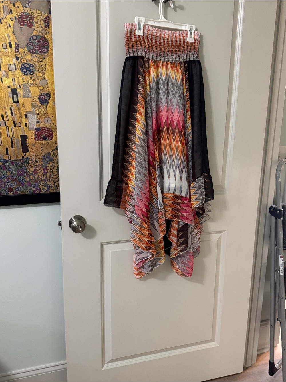 Multi-Color Zigzag Handkerchief Hem Maxi Skirt